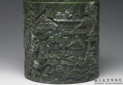 图片[2]-Jade brush holder with figures plucking lotus blossoms, Qing dynasty (1644-1911)-China Archive